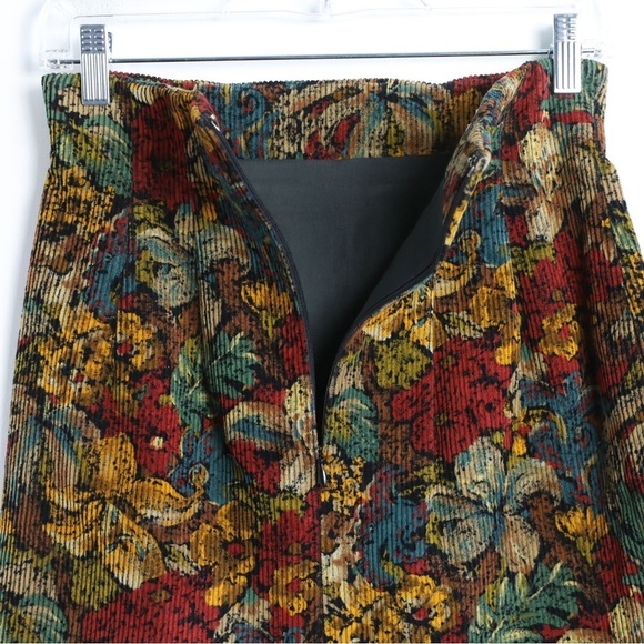 Vintage 70s corduroy floral mini skirt autumn fall high waist XS S 2 4 rug like - Picture 6 of 8